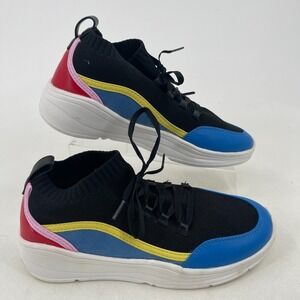 A New Day WOMENS Lace Up‎ Color Block Black Yellow Pink Red Shoes Sneakers 7.5